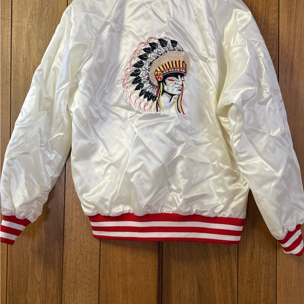 Vintage White Satin Jacket with Embroidered Design